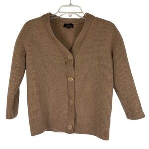 Quince Women Mongolian Cashmere Structured V-Neck Cardigan Brown 3/4 Sleeved XS